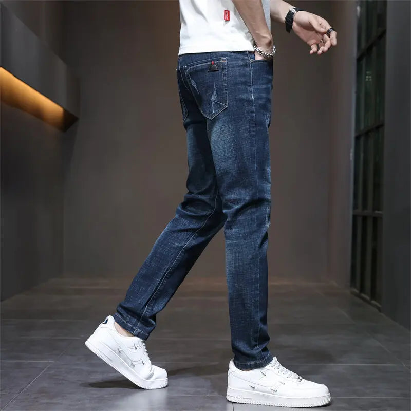 Slim Boys Blue Jeans, Black Men's Fashion Casual Trousers, Gray Denim Pants, Asian Size 28-38, Men Jean