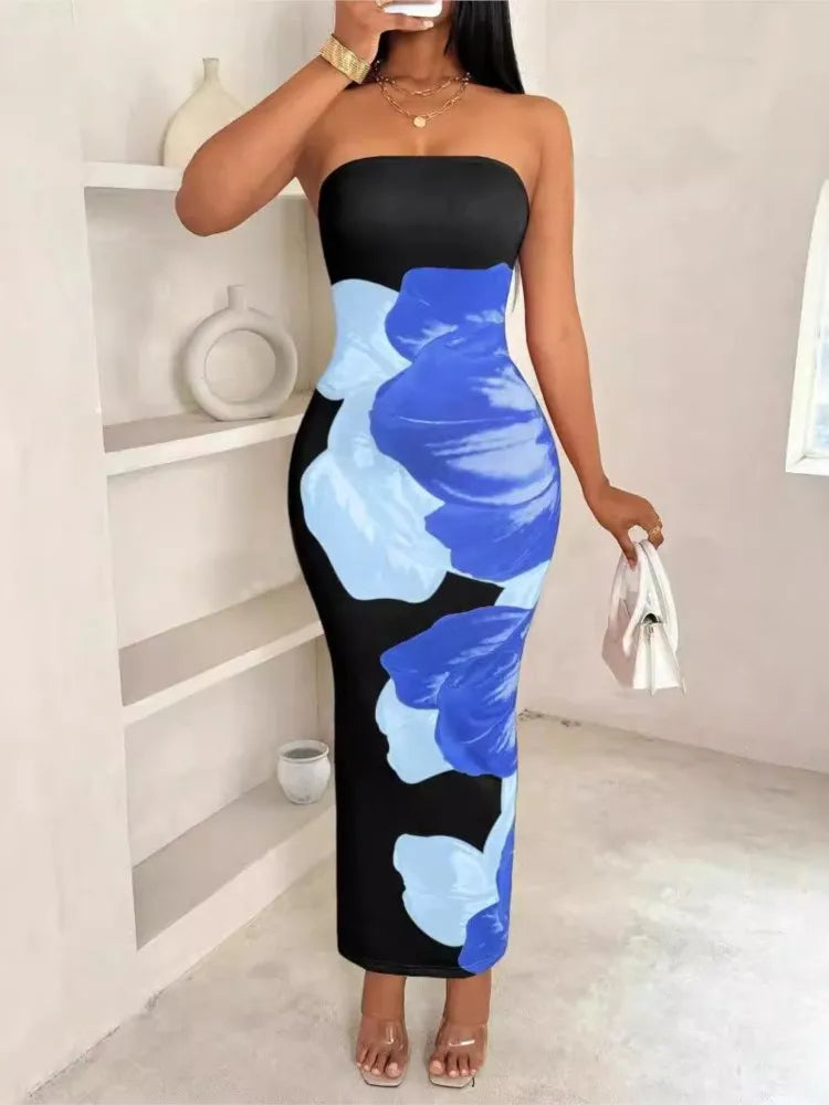 New Women's Dresses Summer Vintage Strap Casual Slim Elegant Evening Sleeveless Night Ruffles Sexy Maxi Long Dress Vestidos Sexy