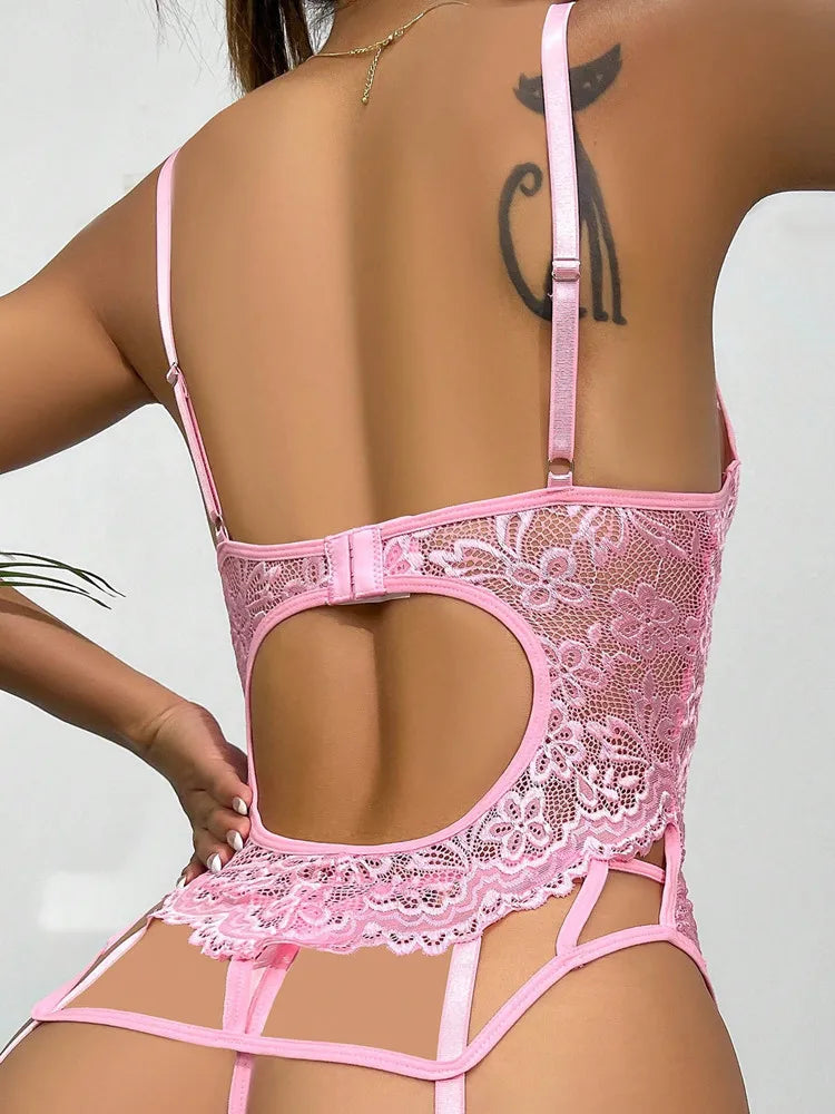 Sexy Adult See Through Corset Woman 2025 Lace Sexy Lingerie Set Porno Women Underwear Bra Set And Garter Erotic Lingerie Thongs