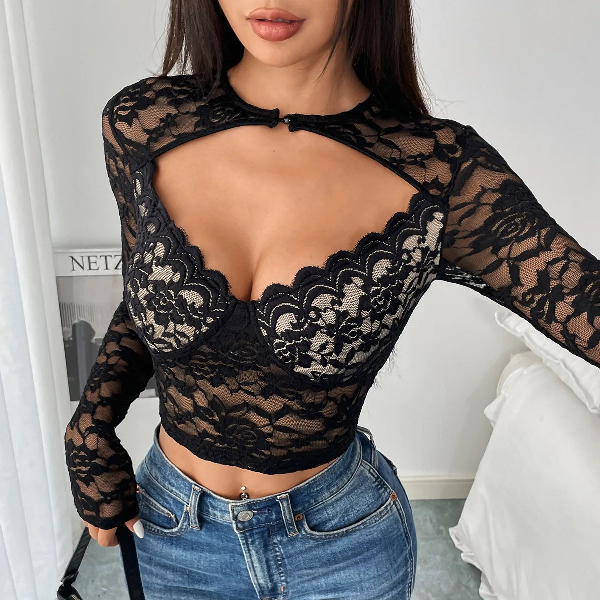 Sexy Women's Corset Top Lace Mesh Long Sleeve Tops Slim Lingerie T-shirt Go Out Wear Camisole Shaper Clubwear 2025 Fashion Vest