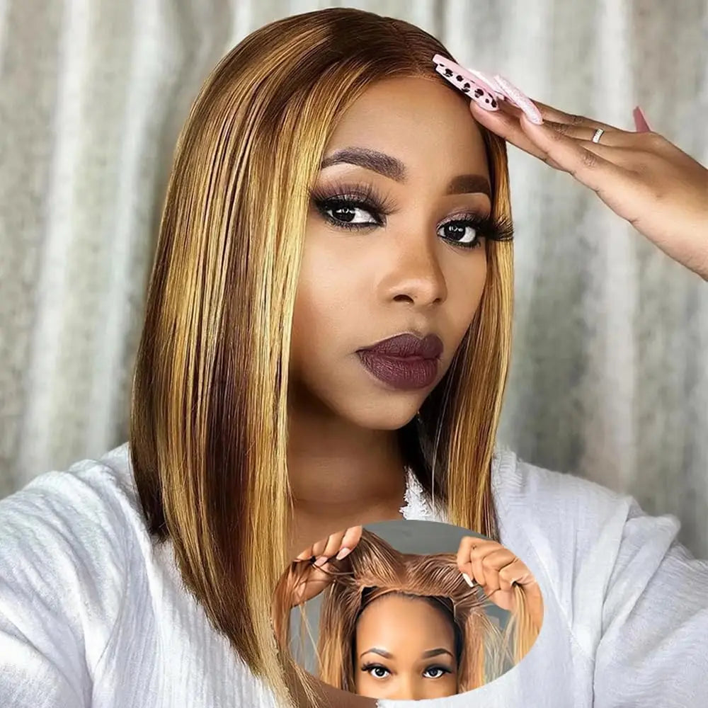 Mint Green Bob Wig Human Hair 200% Density 13x4 Transparent Straight Lace Front Wigs Pre Plucked with Baby Hair for Black Women