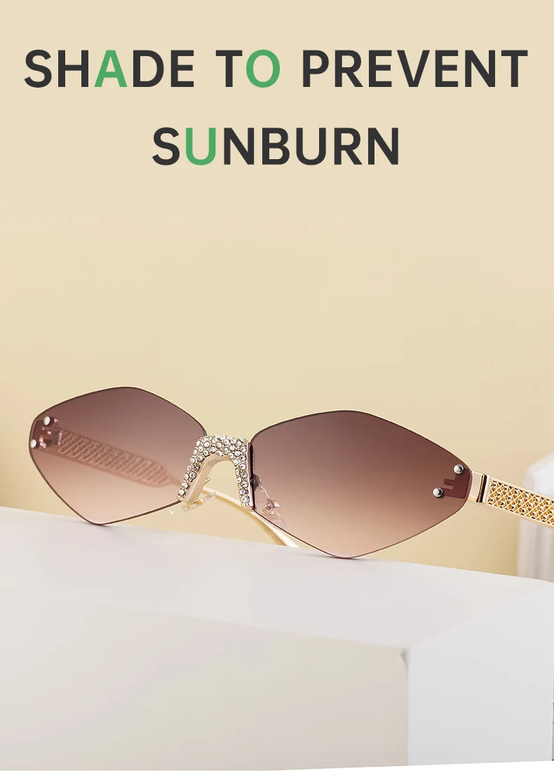 Small Metal Frame Hexagon Rimless Sunglasses Women 2025 Luxury Brand Design Polygon Sun Glasses For Ladies Retro Eyewear Shades
