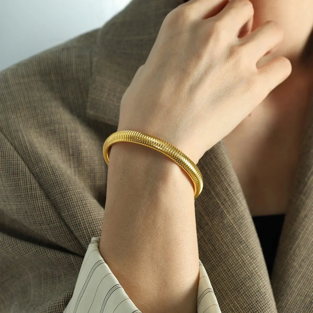 Stainless Steel Texture Flex Snake Chain Cuff Bracelet