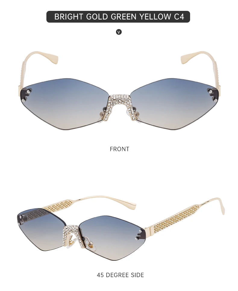 Small Metal Frame Hexagon Rimless Sunglasses Women 2025 Luxury Brand Design Polygon Sun Glasses For Ladies Retro Eyewear Shades