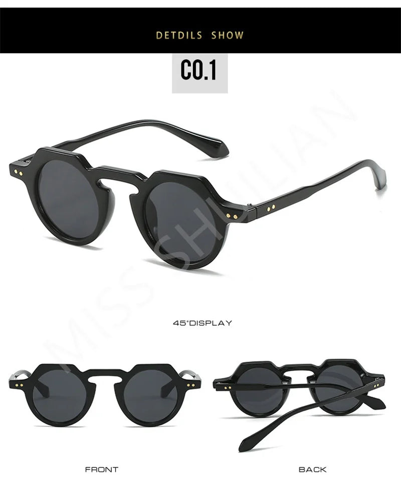 Ins Popular Fashion Small Round Sunglasses Women Retro Rivets Decoration Shades Eyeglasses UV400 Men Clear Lens Sun Glasses 2025