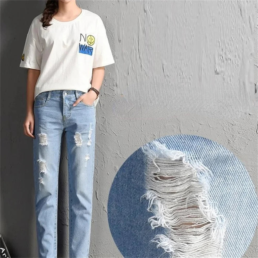 2025 Women jeans Clothing Mid Waist Boyfriend Big Ripped Hole Jeans Casual High Street Denim Pants woman Pencil Jeans y2k