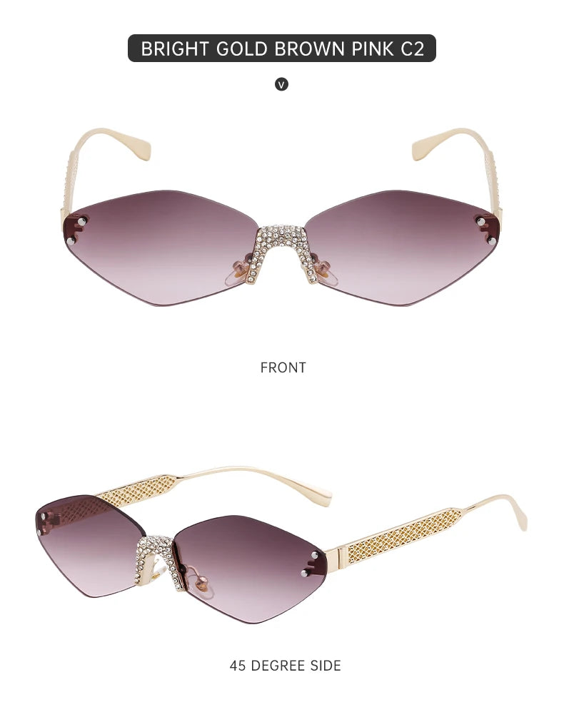 Small Metal Frame Hexagon Rimless Sunglasses Women 2025 Luxury Brand Design Polygon Sun Glasses For Ladies Retro Eyewear Shades