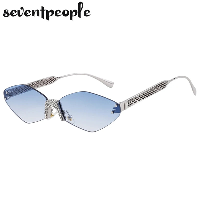 Small Metal Frame Hexagon Rimless Sunglasses Women 2025 Luxury Brand Design Polygon Sun Glasses For Ladies Retro Eyewear Shades