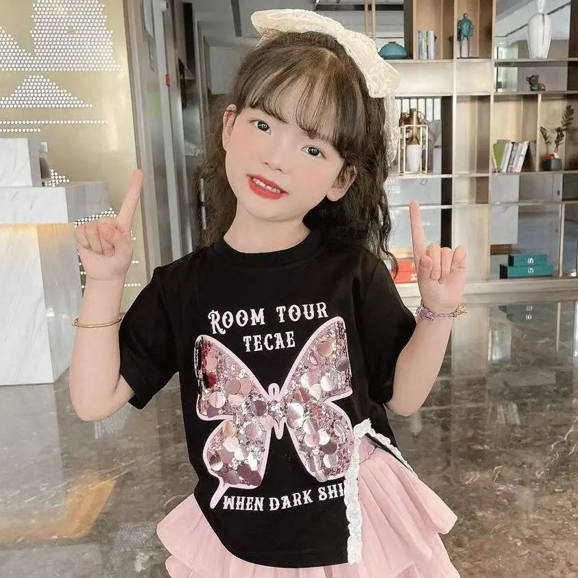 2025 new spring autumn summer Girls Kids T-shirt+short skirt sets comfortable cute baby Clothes Children Clothing