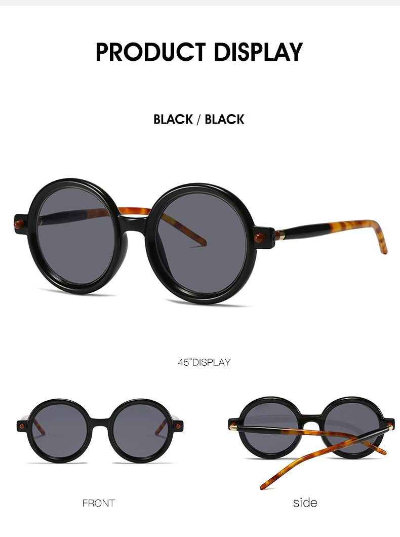 Retro Gray Pink Lens Round Sunglasses Women 2025 Brand Trendy Shiny Circle Frame Men Spectacle Plain Eyewear Shades Sun Glasses