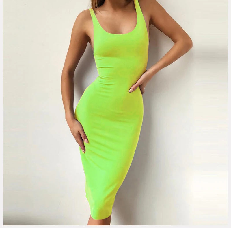 Women's Sexy Bodycon Tank Dress Sleeveless Basic Midi Club Dresses