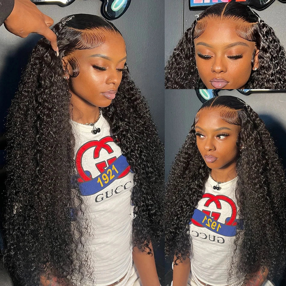 Curly 360 Lace Front Human Hair Wigs 250 Density Brazilian Deep Wave 40 Inch 13x6 HD Lace Frontal Wig 100% Human Hair Preplucked