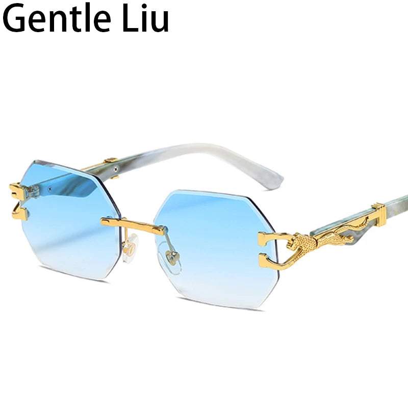 Small Frame Hexagon Rimless Sunglasses Men Retro Frameless Sun Glasses for Women 2025 Luxury Brand Square Eyewear UV400 Shades