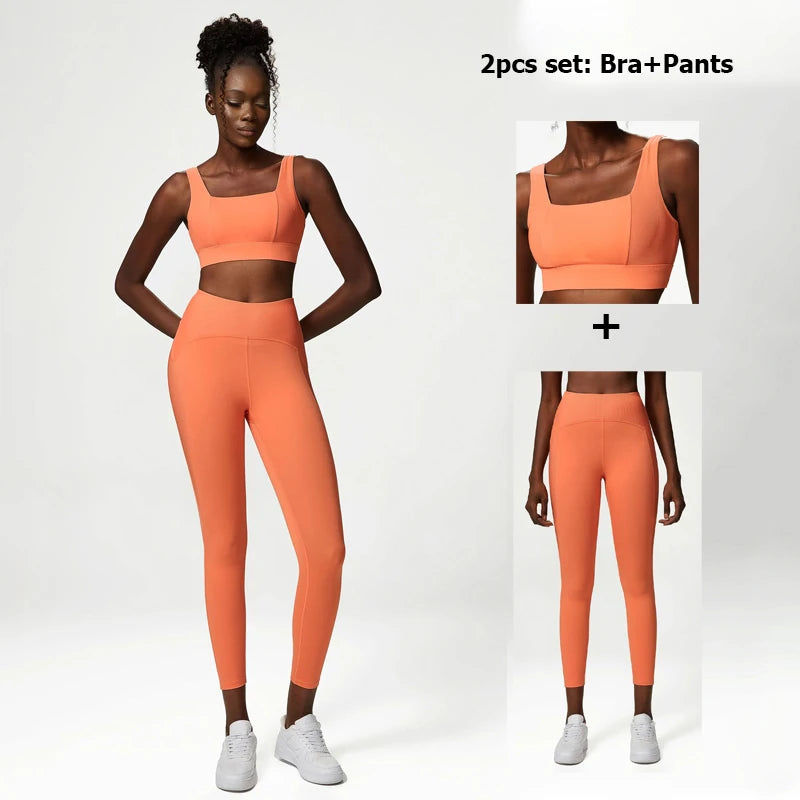 2/3 Pieces Fitness Yoga Set Women Solid Color Stretch Athletic Suit Sexy Bra Zipper Jacket High Waist Leggings Female Sportswear