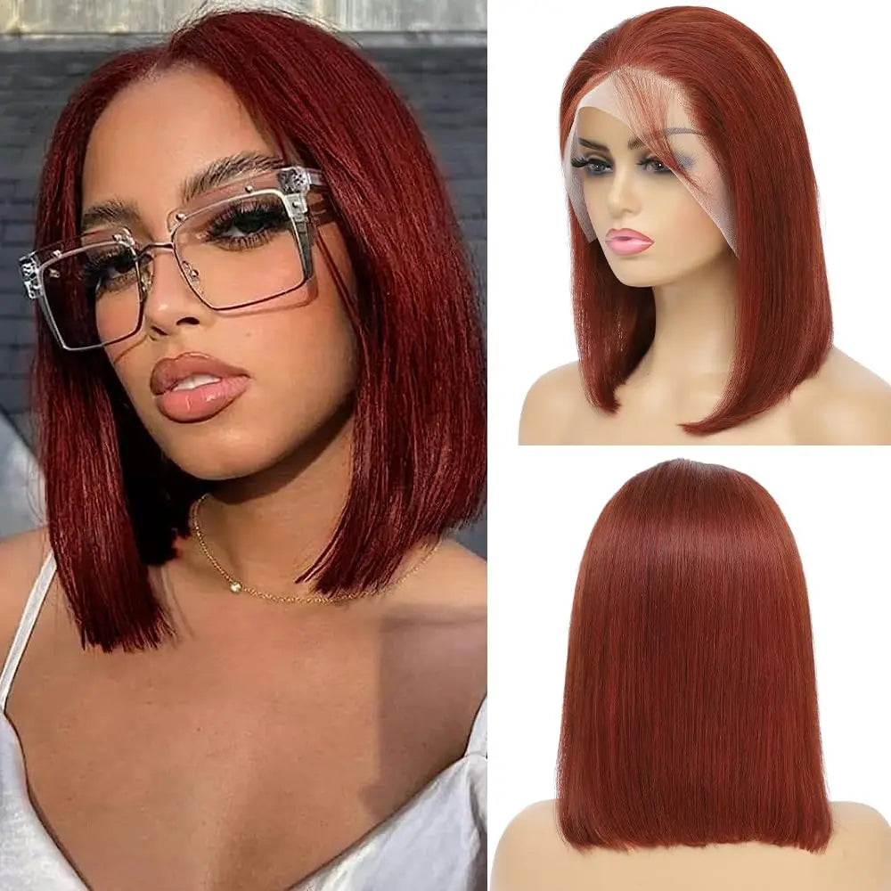 Dark Purple Bob Wig Human Hair 13x4 Hd Lace Front Wigs Human Hair 180% Density Glueless Wigs Short Cut Straight Bob Wigs