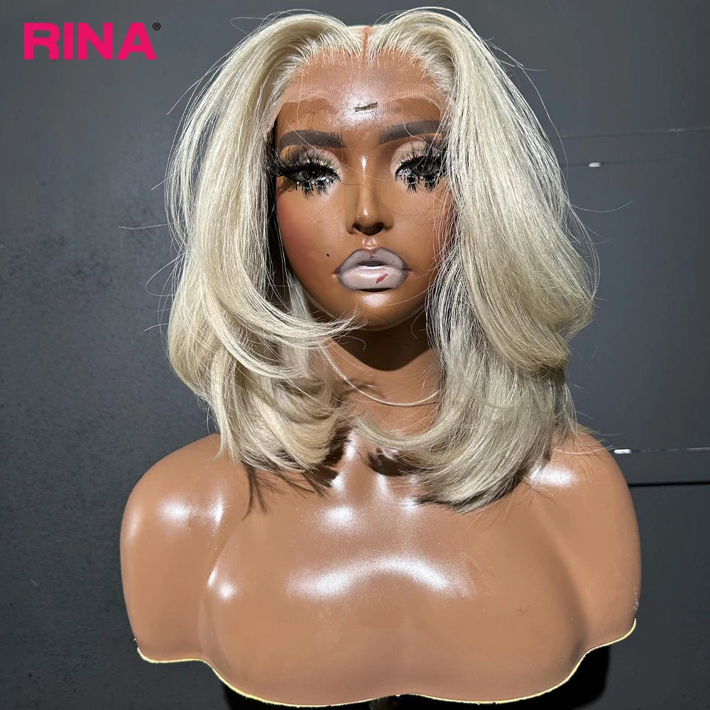 13x4 White Blonde Color Bob Wig Lace Front Wigs Human Hair 180 Density 613 Color Hair Straight Lace Frontal Wigs Pre Plucked