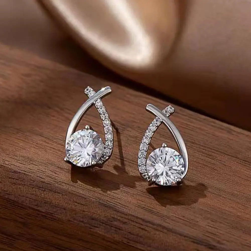 Women's Cross Stud Earrings Korean Style Crystal