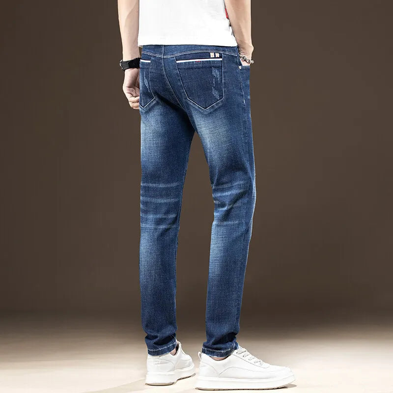Slim Boys Blue Jeans, Black Men's Fashion Casual Trousers, Gray Denim Pants, Asian Size 28-38, Men Jean