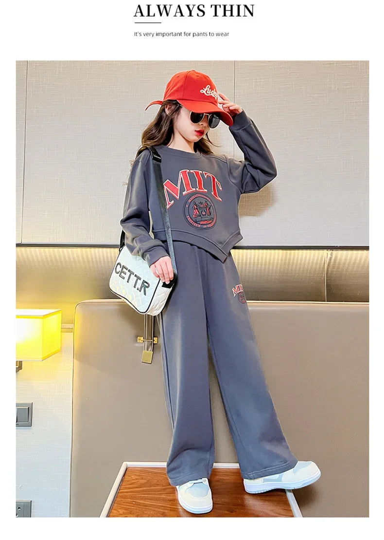 2025 autumn spring kid Girls Clothes Suit Child irregular letter sweatshirt t-shirt top and loose pant Tracksuit 4 8 10 12 year