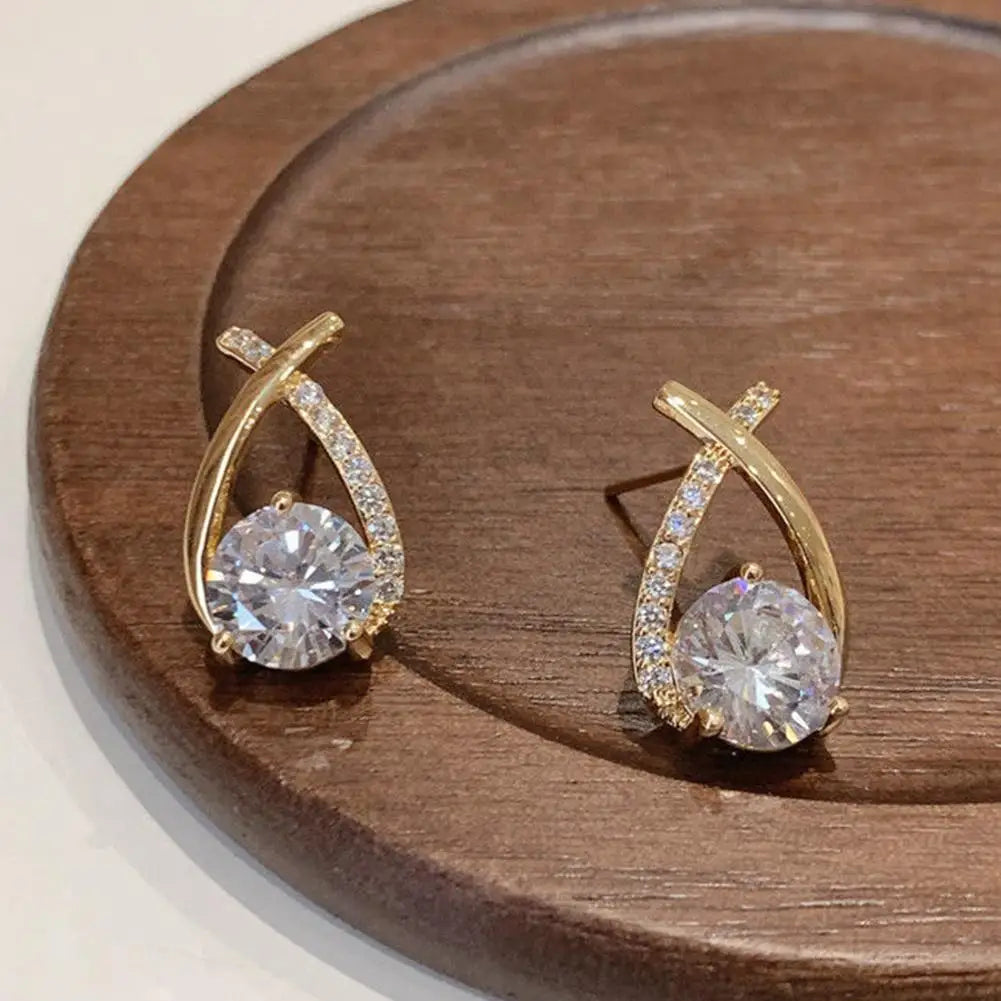 Women's Cross Stud Earrings Korean Style Crystal