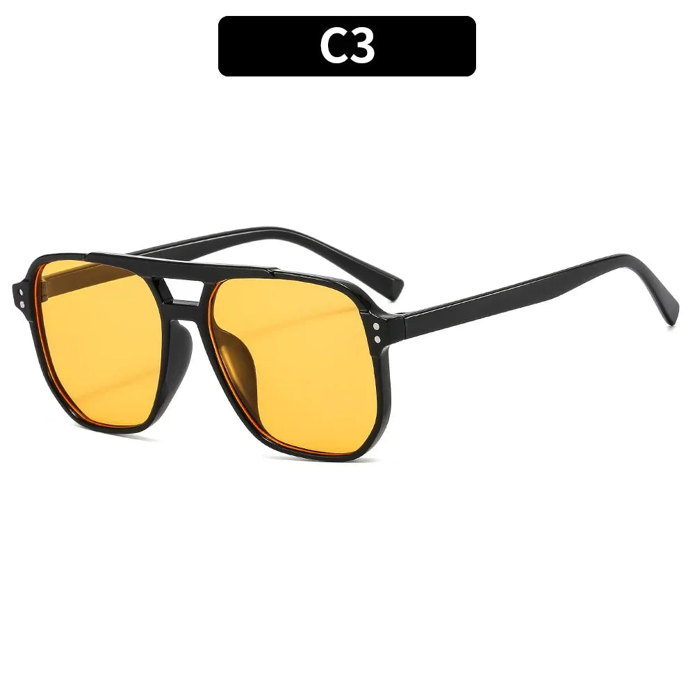 Vintage Square Sunglasses Thick Frame Double Bridge UV400