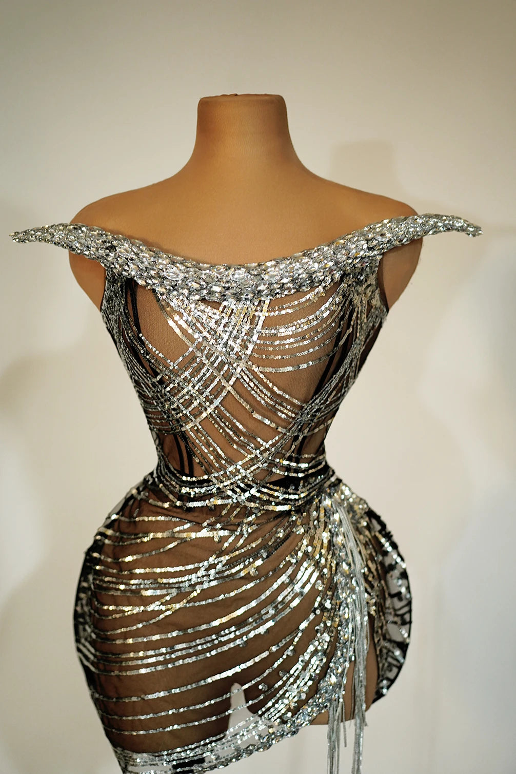 Sexy Sleeveless Slip Dress Performance Wear Shiny Sequins Women Rhinestone Tassel Mini Dresses Birthday Party Gowns Stage Wear
