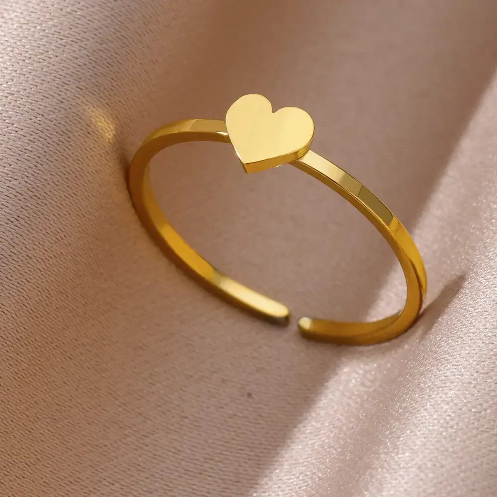 Women's Stainless Steel Heart Ring Gold Waterproof