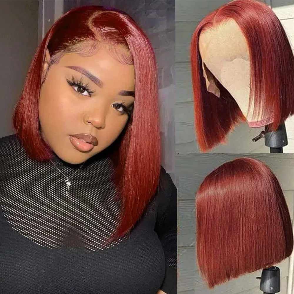 Dark Purple Bob Wig Human Hair 13x4 Hd Lace Front Wigs Human Hair 180% Density Glueless Wigs Short Cut Straight Bob Wigs