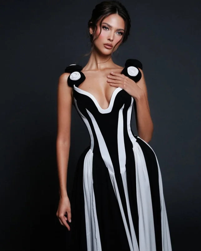 2025 New Spring Women Sleeveless Sexy V-Neck Bodycon Long Bandage Dress Fashion Celebrate Birthday Evening Party Dress Vestido