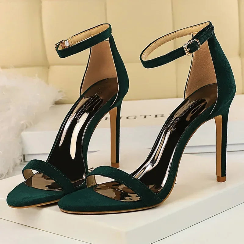 Women Sexy Club 10cm High Heels Stripper Gladiator Holiday Sandals Lady Daily Ankle Strappy Red Khaki Nightclub Dress Sandles