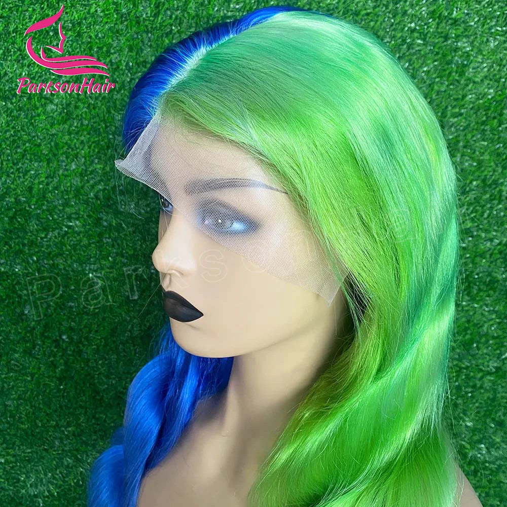 Highlight Black With green 13x6 HD Lace Frontal Wigs Human Hair Wig For Black Women Brazilian Hair Glueless T Part Lace Wigs