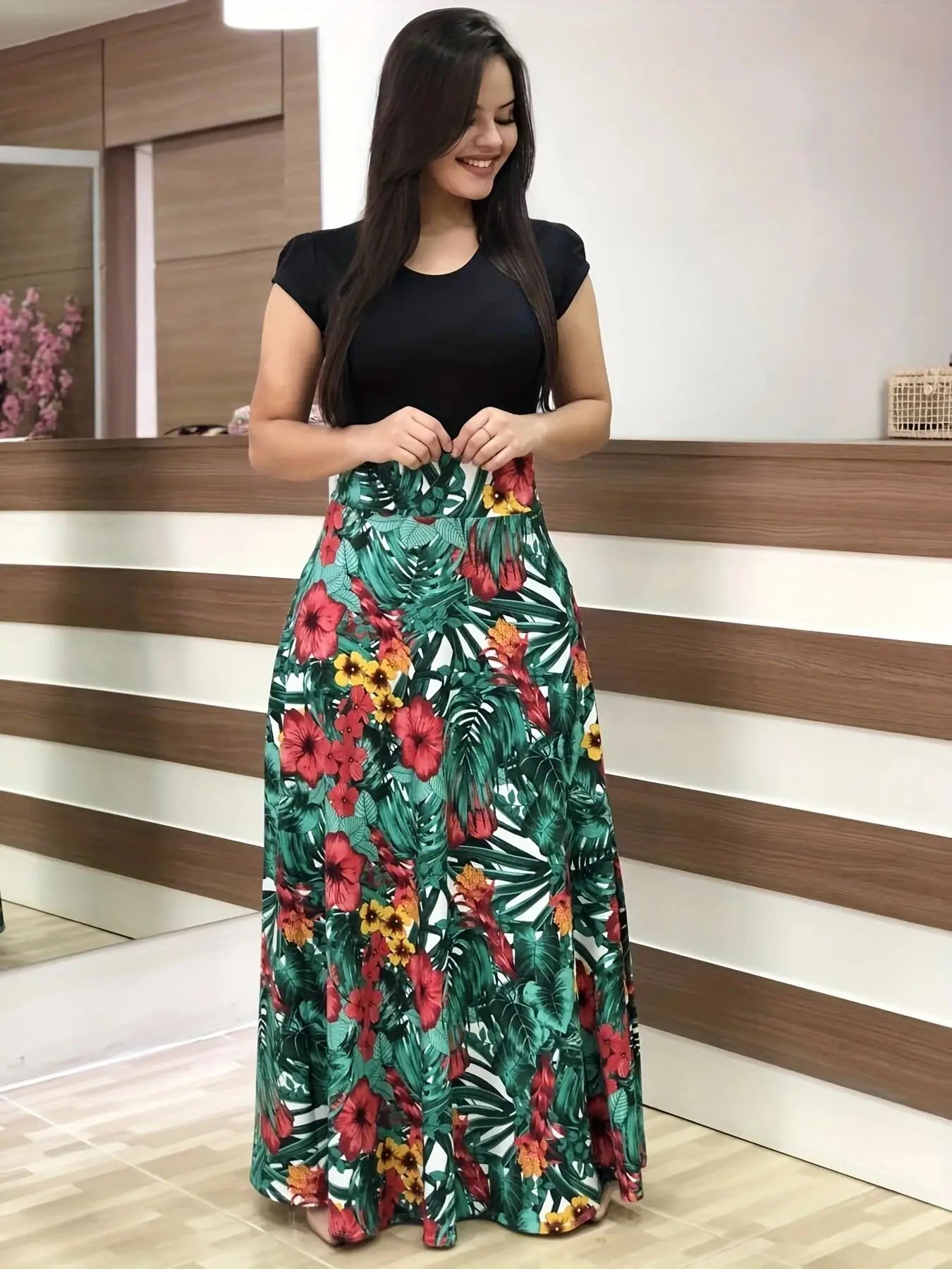 Flower Print Short Sleeved Dress