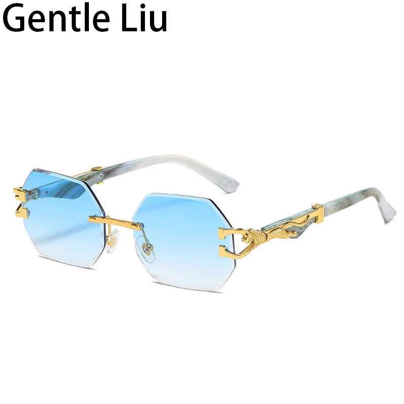 Small Frame Hexagon Rimless Sunglasses Men Retro Frameless Sun Glasses for Women 2025 Luxury Brand Square Eyewear UV400 Shades