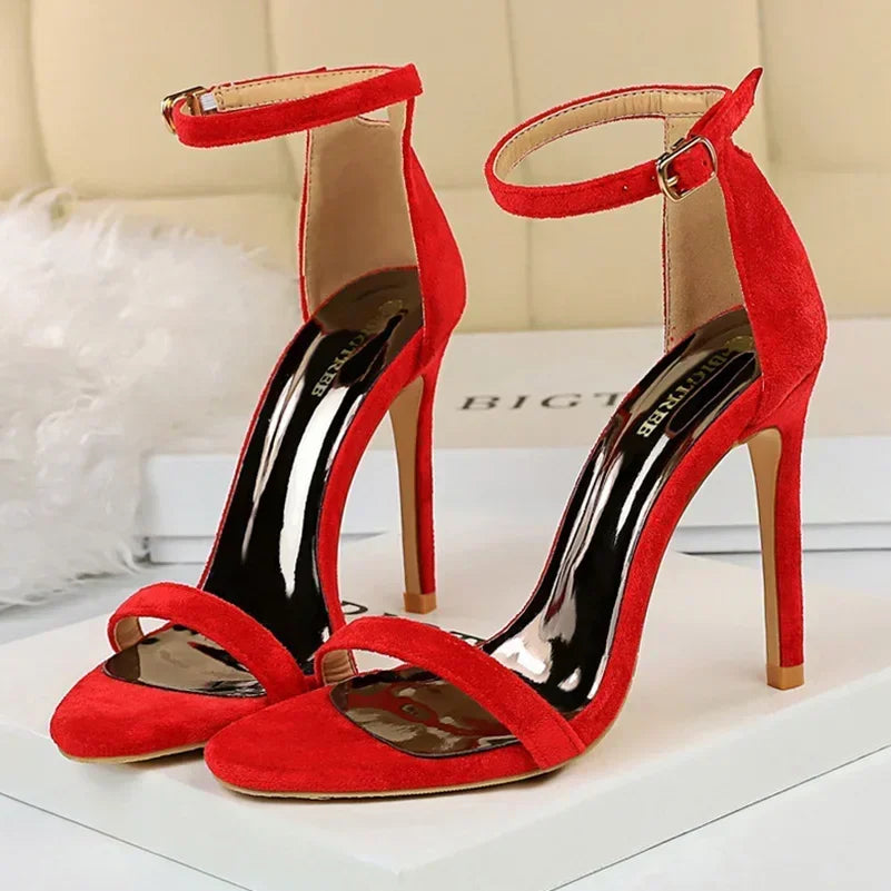 Women Sexy Club 10cm High Heels Stripper Gladiator Holiday Sandals Lady Daily Ankle Strappy Red Khaki Nightclub Dress Sandles