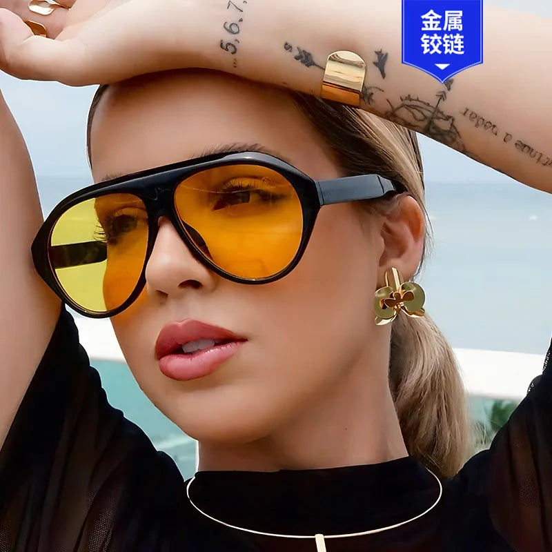 2025 New Fashion Oval Luxury Brand Sunglasses For Women Men Retro Oversized Frame Sun Glasses Trending Shades UV400 Eyeglasses
