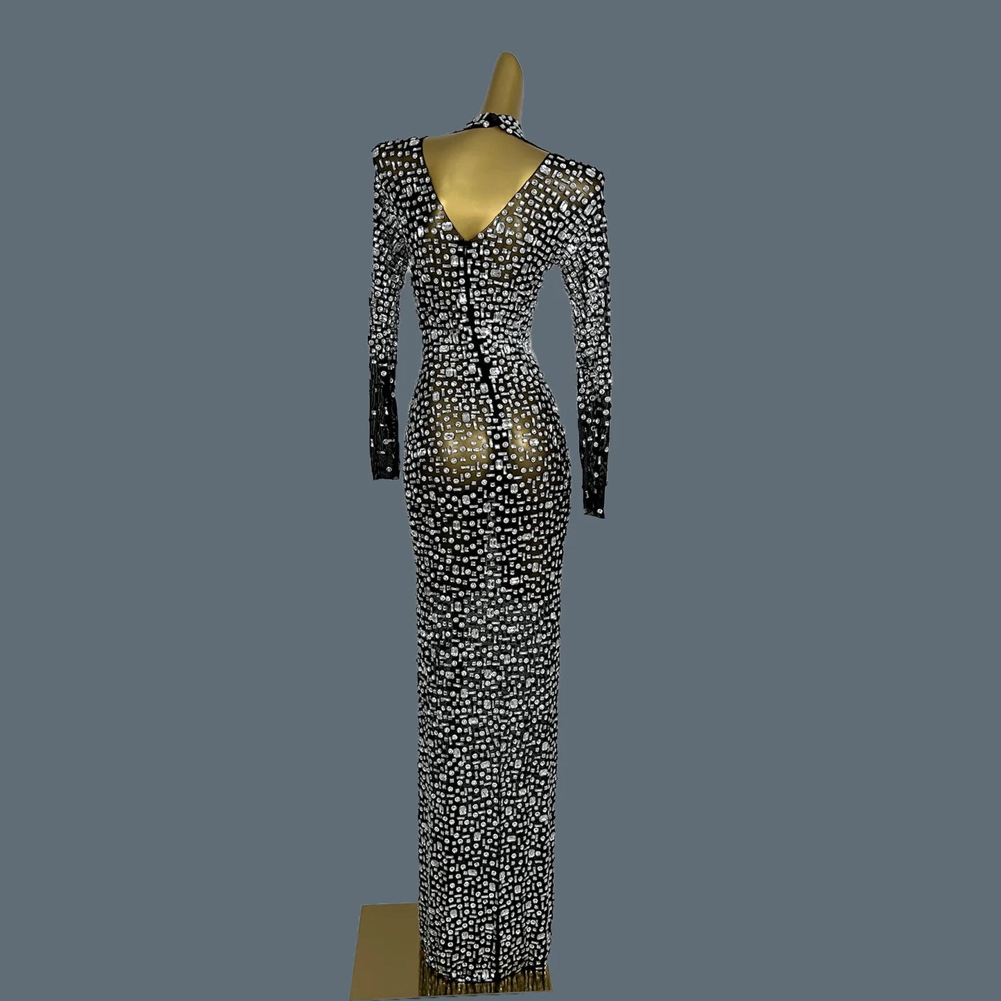 Stunning Evening Gown Long Dress Birthday Celebrate Luxurious Costume Sparkly Big Rhinestone Dancer Flashing Party Dress Gesebei