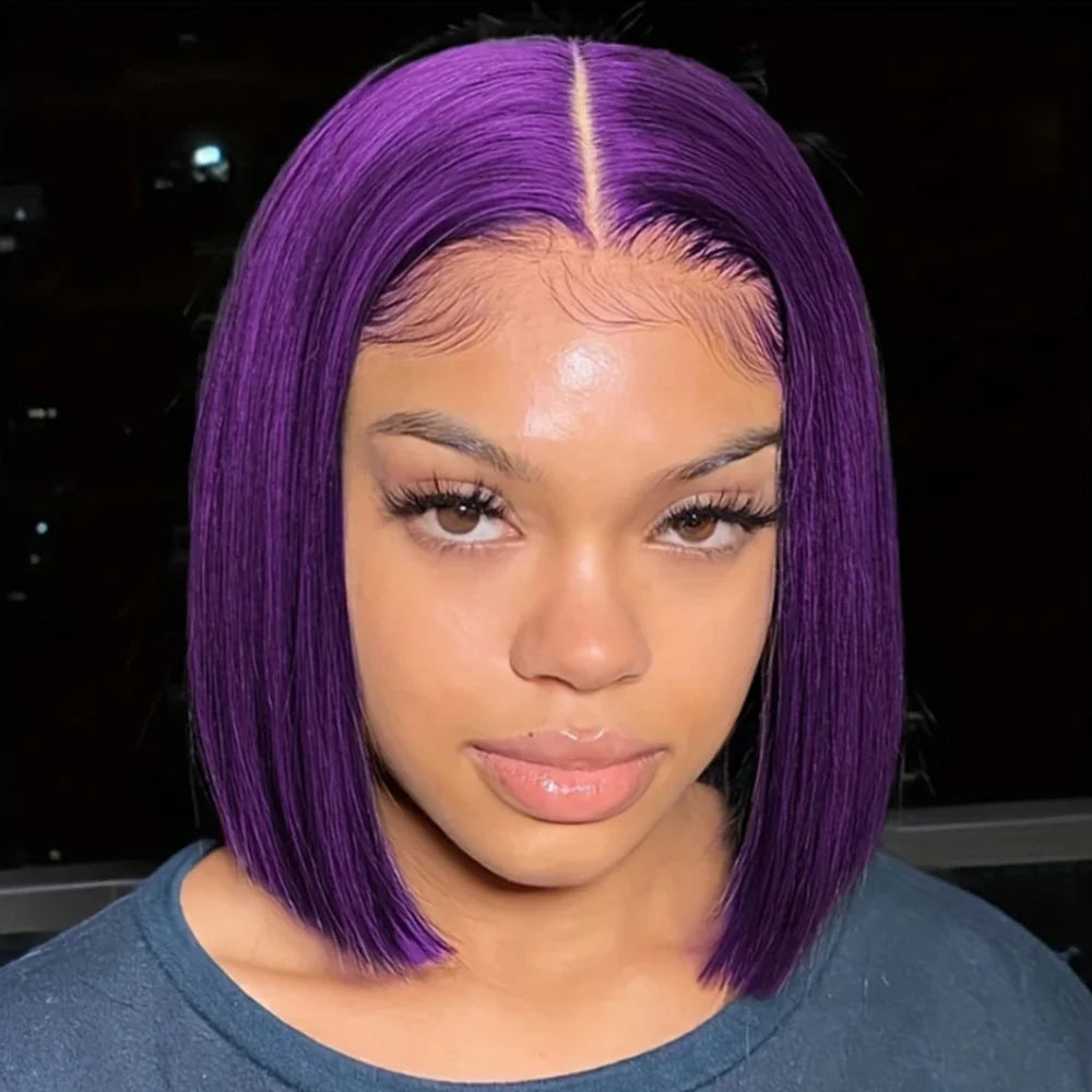 Dark Purple Bob Wig Human Hair 13x4 Hd Lace Front Wigs Human Hair 180% Density Glueless Wigs Short Cut Straight Bob Wigs