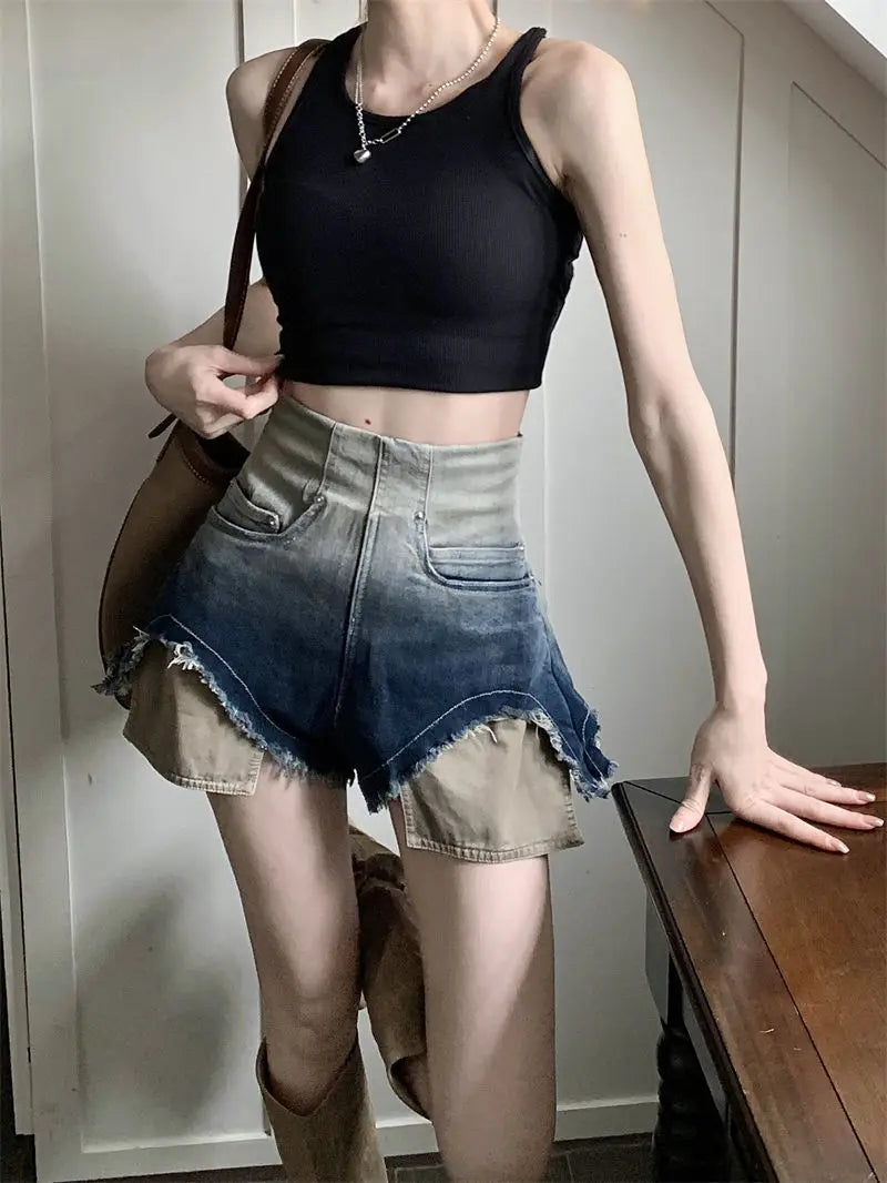 High-waisted Denim Shorts for Women Loose New Spring and Summer Thin Wide-leg Hot Girl Looks Slim A-line Super