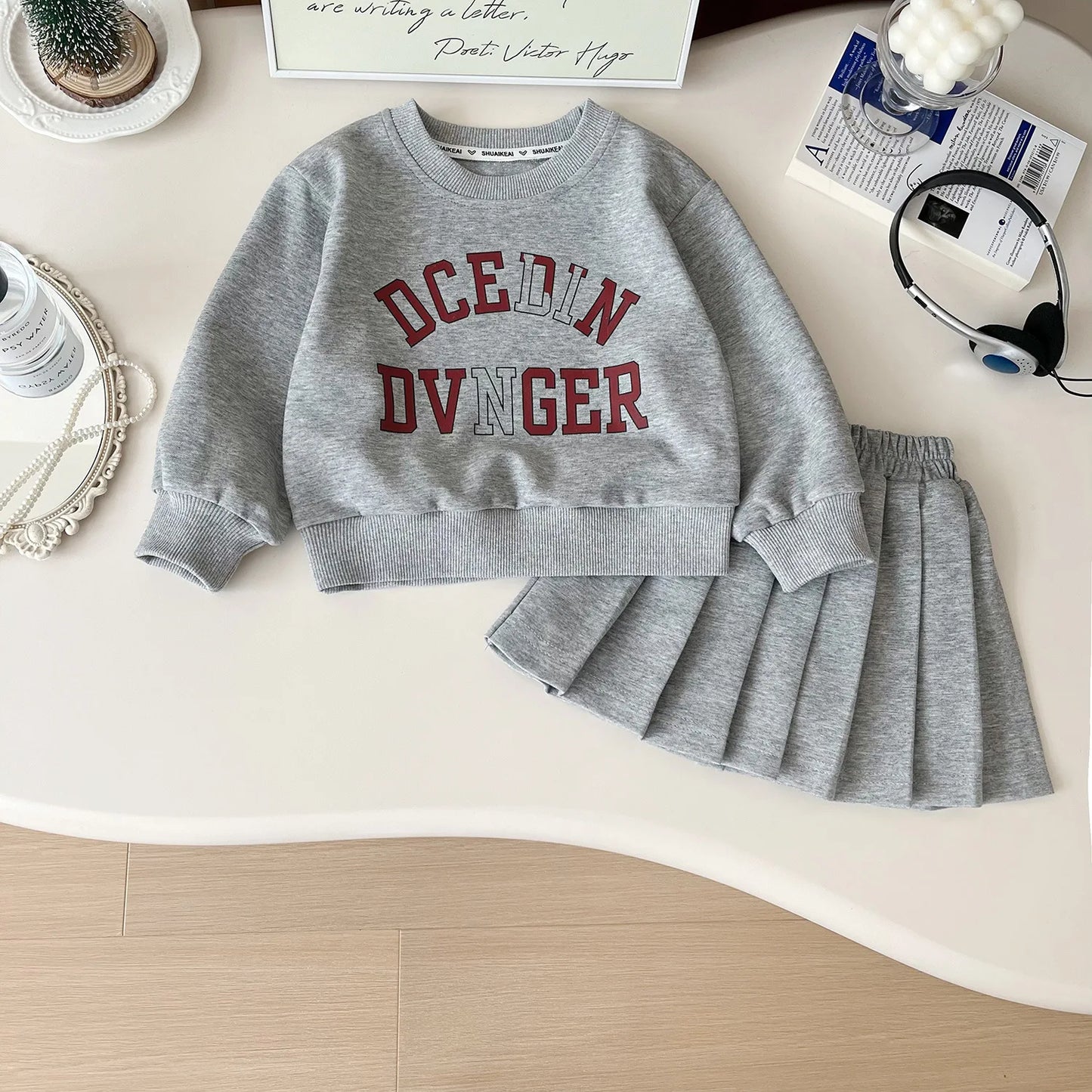 2025 spring winter Girls set Clothes teenager letter hooded sweatshirts t-shirt + pleated skirt 2 3 4 5 6 7 8 10 year tracksuit