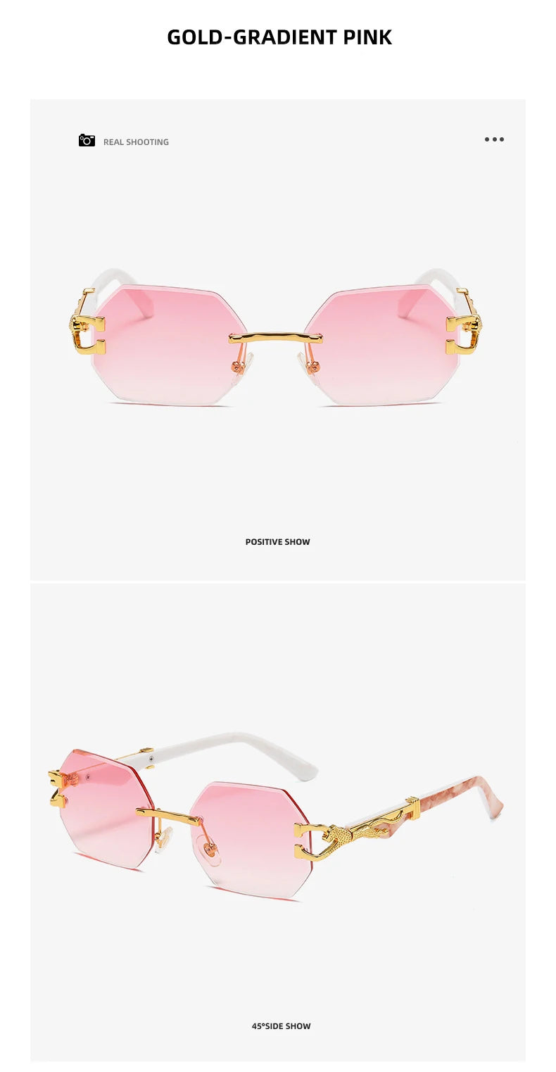 Small Frame Hexagon Rimless Sunglasses Men Retro Frameless Sun Glasses for Women 2025 Luxury Brand Square Eyewear UV400 Shades