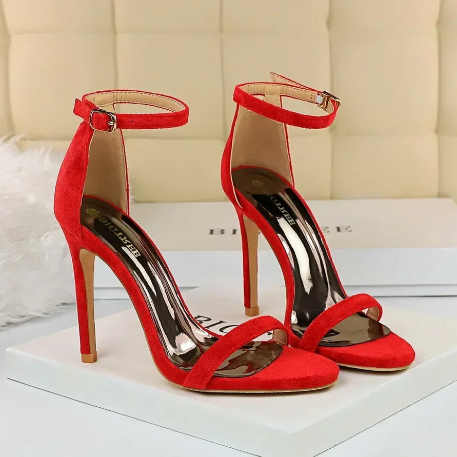 Women Sexy Club 10cm High Heels Stripper Gladiator Holiday Sandals Lady Daily Ankle Strappy Red Khaki Nightclub Dress Sandles