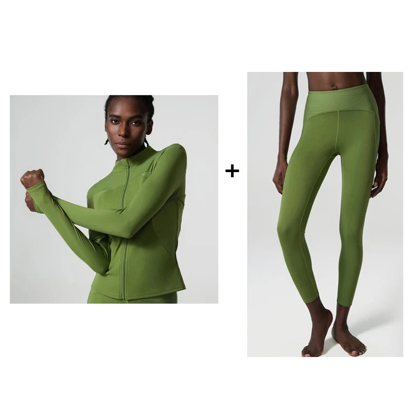 2/3 Pieces Fitness Yoga Set Women Solid Color Stretch Athletic Suit Sexy Bra Zipper Jacket High Waist Leggings Female Sportswear