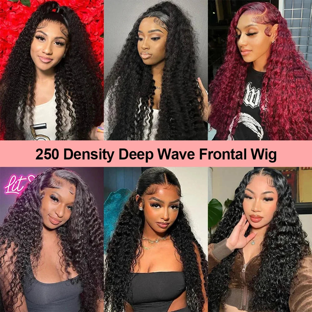 Curly 360 Lace Front Human Hair Wigs 250 Density Brazilian Deep Wave 40 Inch 13x6 HD Lace Frontal Wig 100% Human Hair Preplucked
