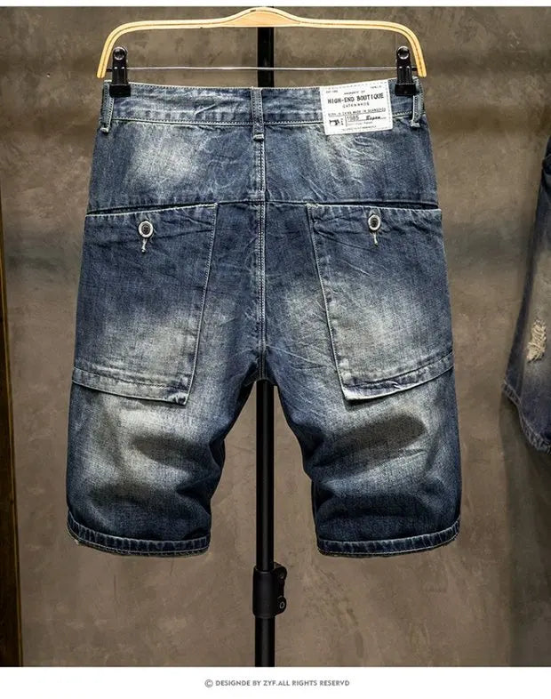 Summer 2025 Light Blue Ripped Cat Whisker Patch Letter Print Slim Denim Shorts Teenagers Jeans Boys and Girls Cowboy Short Pants