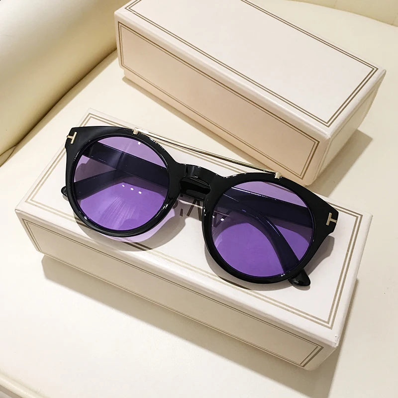 Trendy Retro Round Rivet Sunglasses Women 2025 Brand Double Bridge Shade Eyewear Colorful Lens Gray Yellow Frame Men Sun Glasses