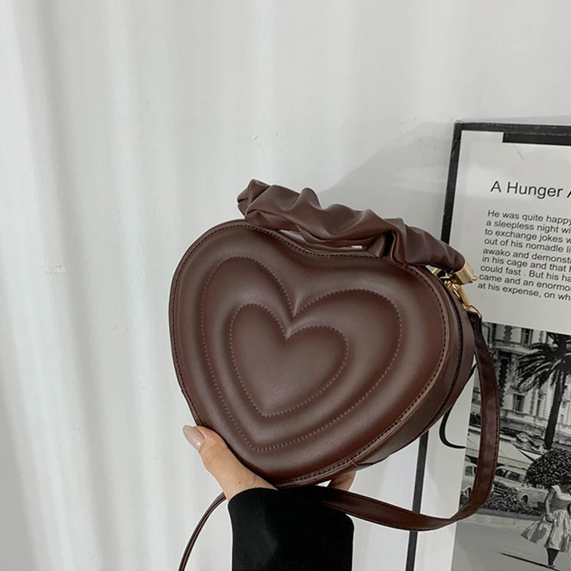 Luxury Quilted Handle Women PU Leather Heart Shoulder Bag