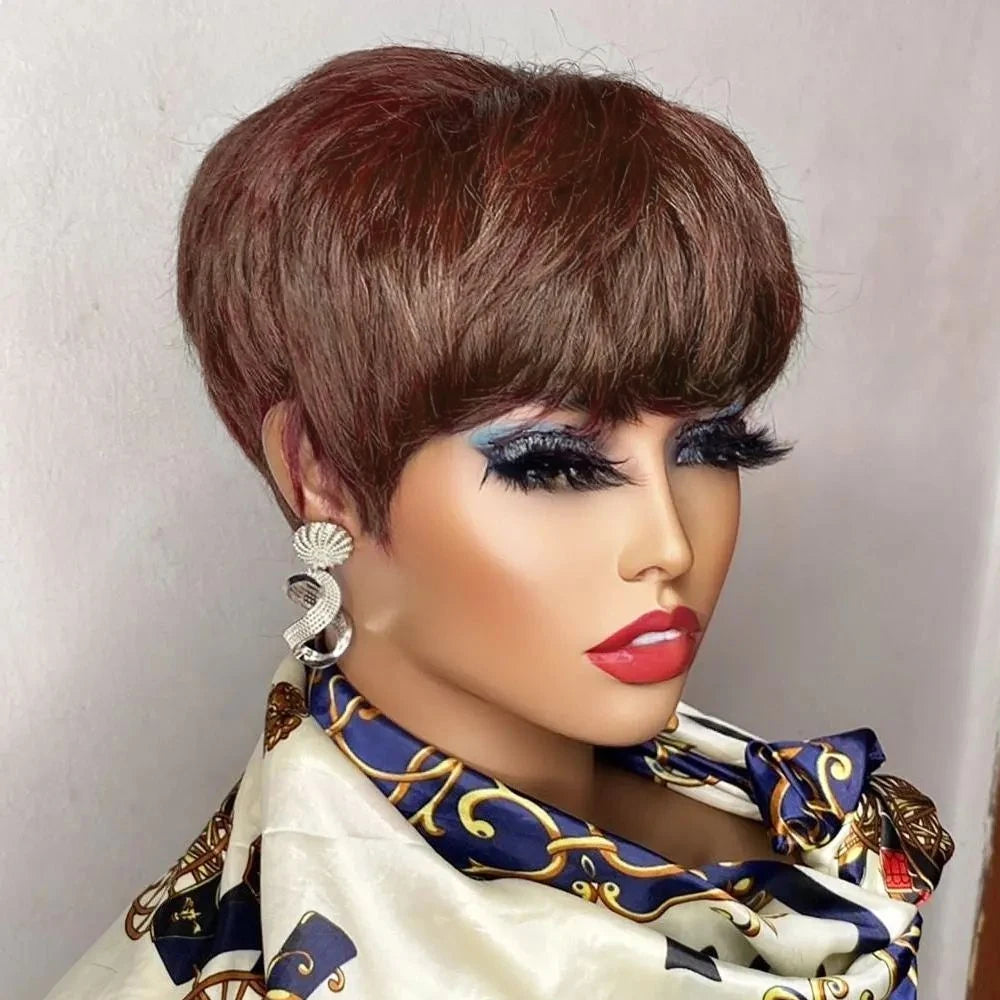 Brown Short Pixie Cut Wig – Brazilian Human Hair