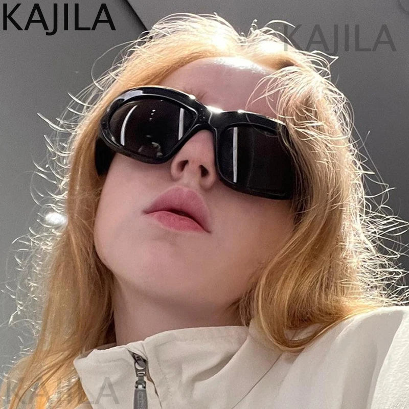 Cyber Y2K Punk Sport Cat Eye Sunglasses Women 2025 Luxury Brand Retro 2000's Wrap Around Sun Glasses Lady UV400 Eyewear Shades