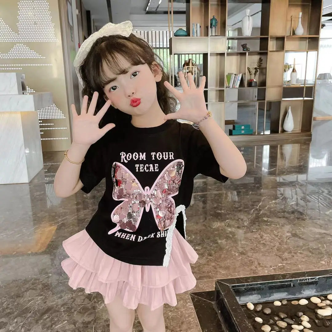 2025 new spring autumn summer Girls Kids T-shirt+short skirt sets comfortable cute baby Clothes Children Clothing
