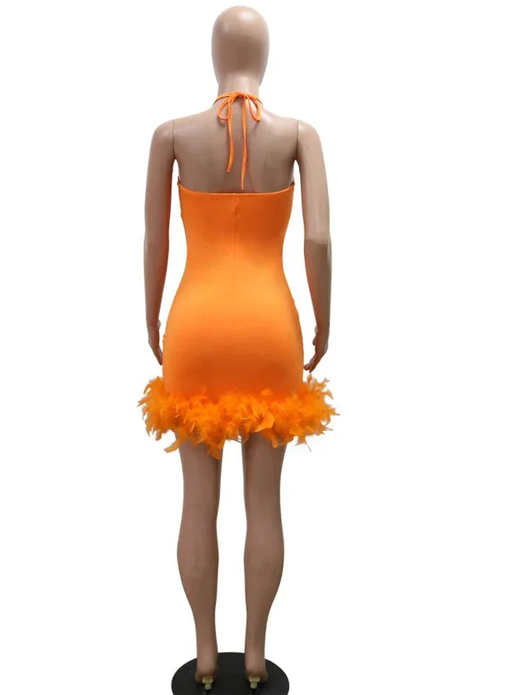 Beautiful Mesh Sequin Feather Glam Dress Luxury Woman Party Dress Glitter Sleeveless Night Out Dresses Birthday Outfits